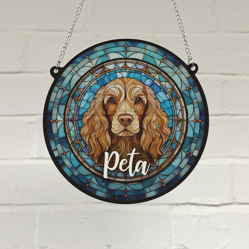 Cocker Spaniel Chocolate Personalised Stained Glass Effect Suncatcher